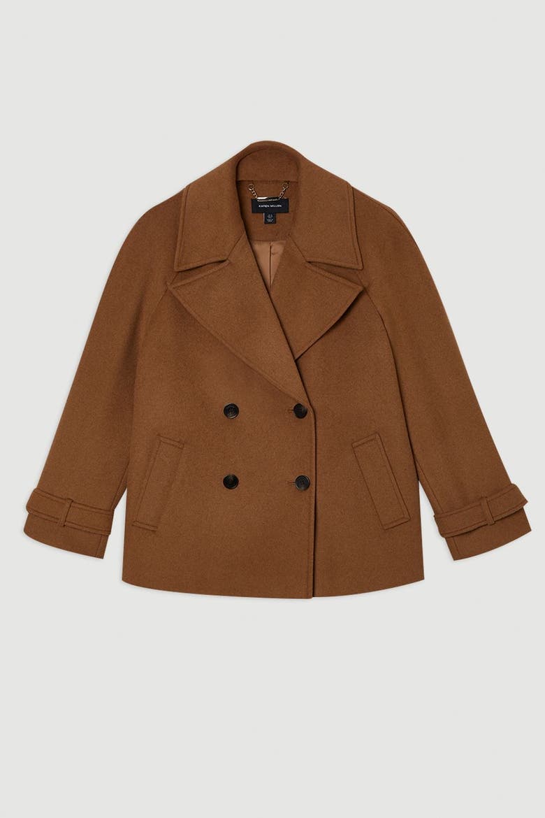 Brushed Wool Double Breasted Short Coat, Alternate, color, Camel