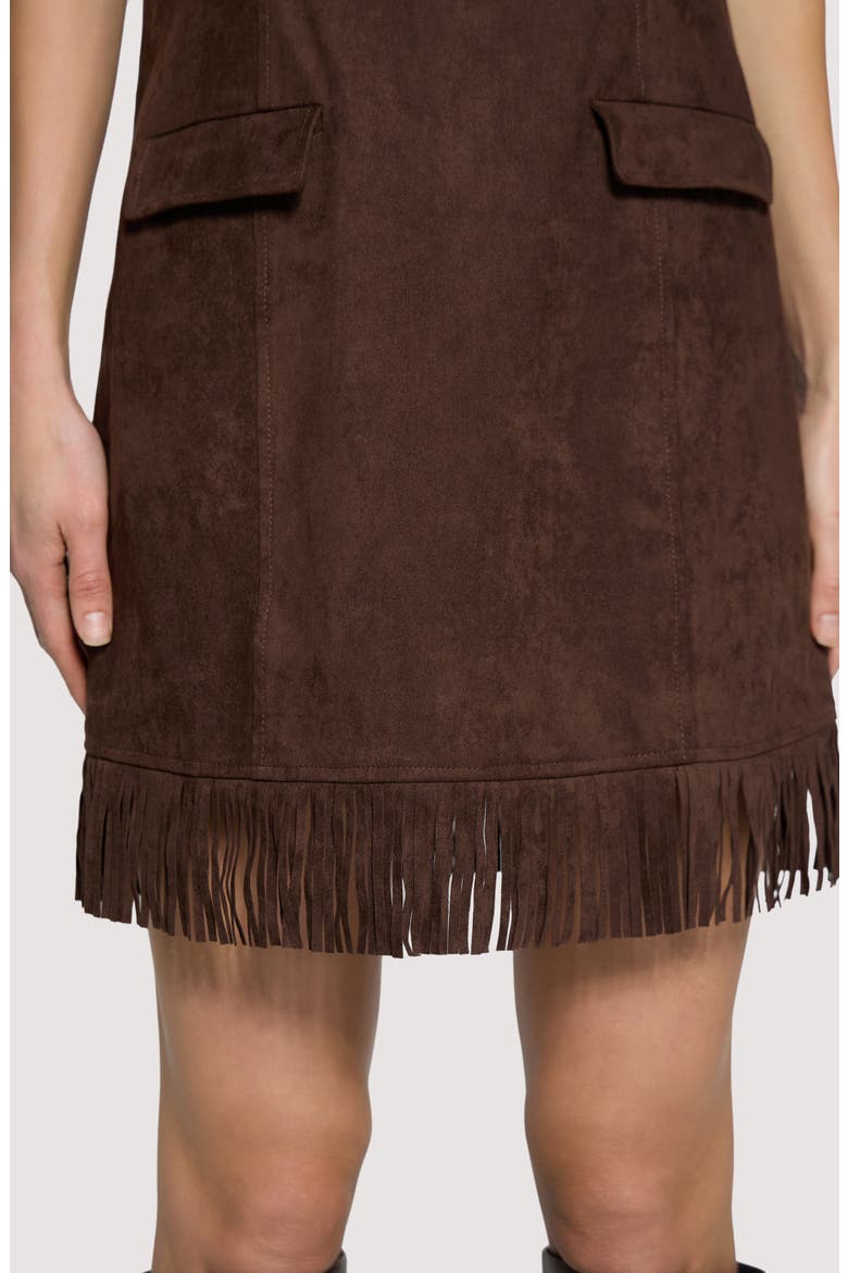 Modern Muse Fringe Hem Faux Suede Shift Minidress, Alternate, color, DARK BROWN