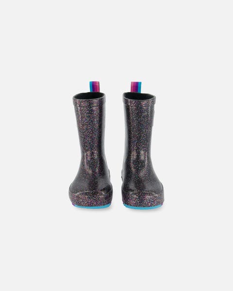 Baby Girl's Rain Boots Black With Glitter