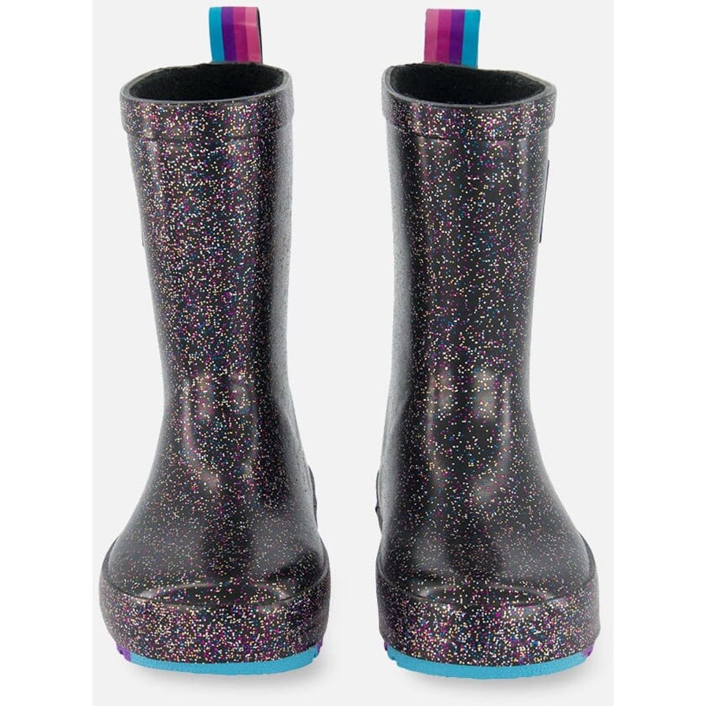 Deux Par Deux Girl's Rain Boots Black With Glitter In Black With Glitter