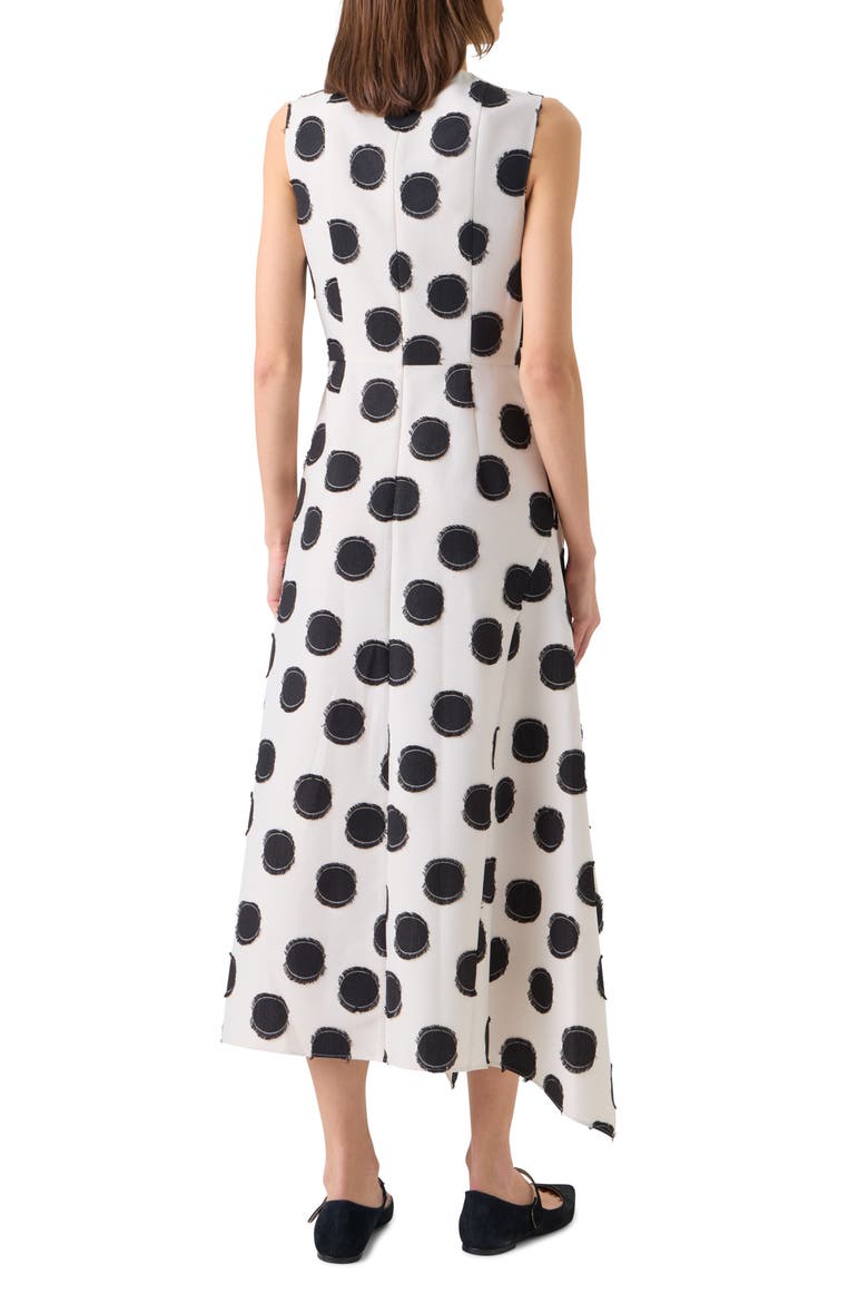Fringed Fil Coupé Polka Dot Jacquard Asymmetric Fit & Flare Dress, Alternate, color, CREAM-BLACK