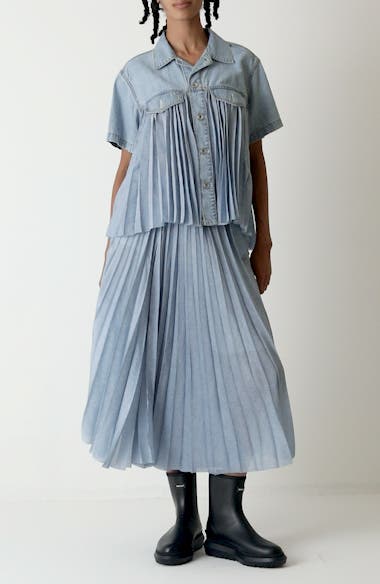 Sacai Mixed Media Short Sleeve Shirt | Nordstrom