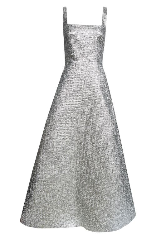 Shop Emilia Wickstead Ira Metallic Silk Blend A-line Dress In Silver