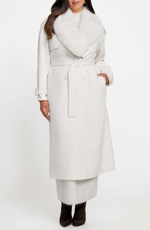 Marciano Ella Faux Fur Collar Double Breasted Coat In White