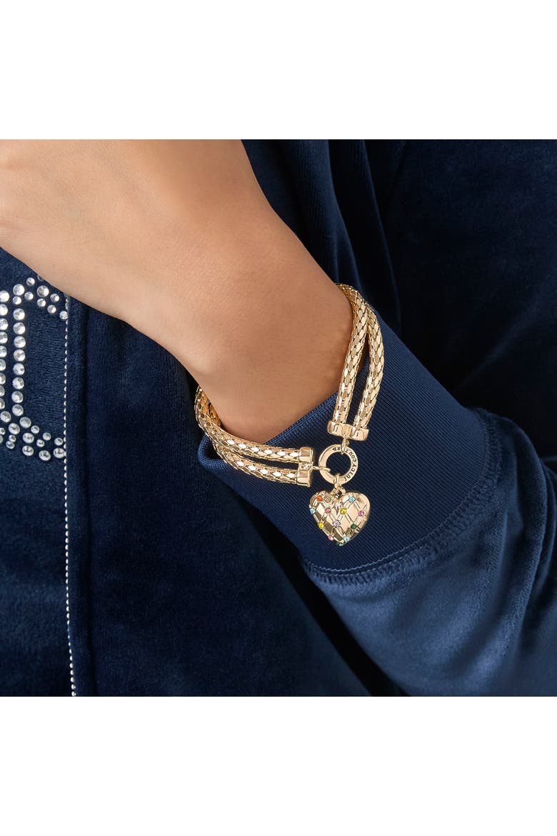 Double Chain Heart Padlock Necklace, Gold-Tone with Rainbow Crystals, Alternate, color, Gold Tone