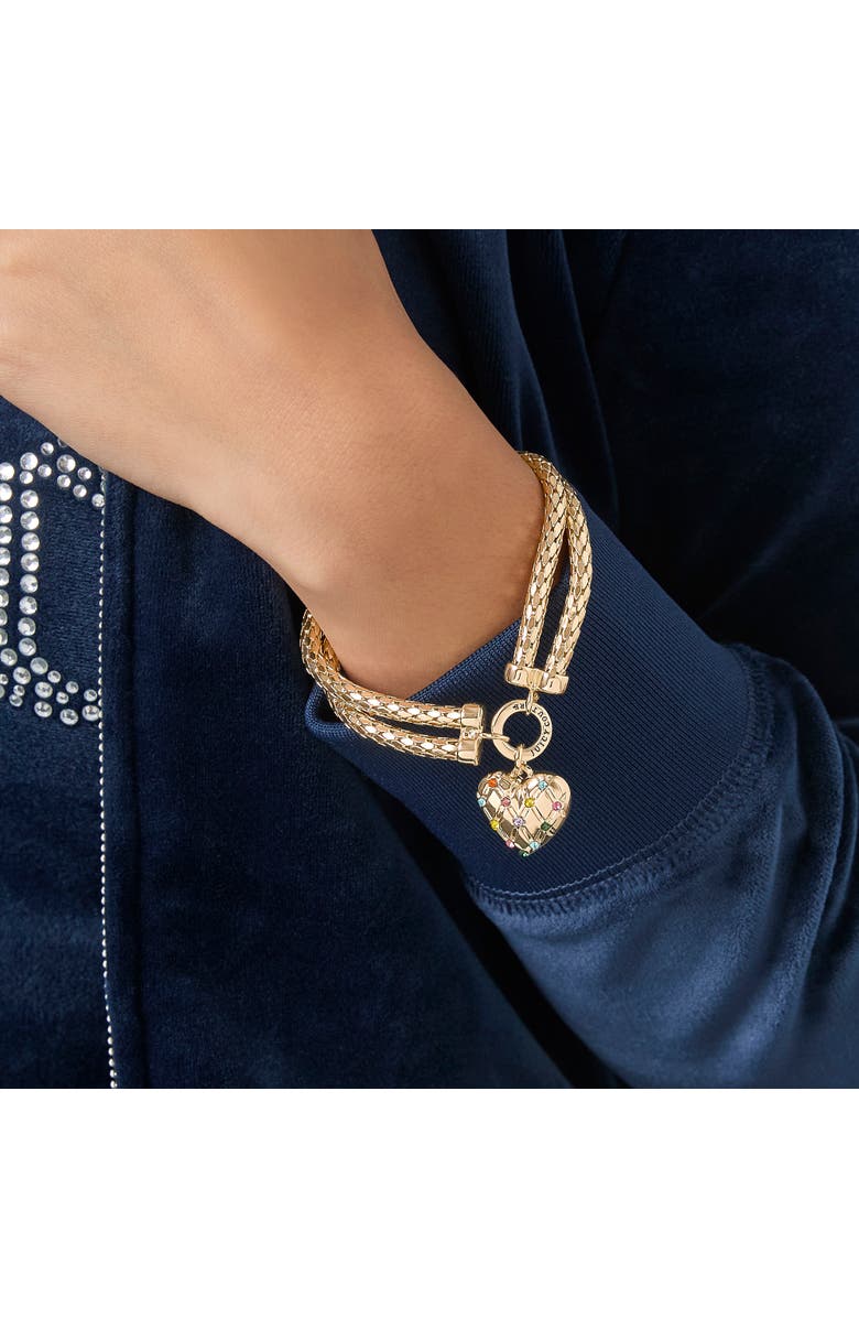 Juicy Couture Double Chain Heart Padlock Necklace, Gold-Tone with Rainbow Crystals, Alternate, color, Gold Tone