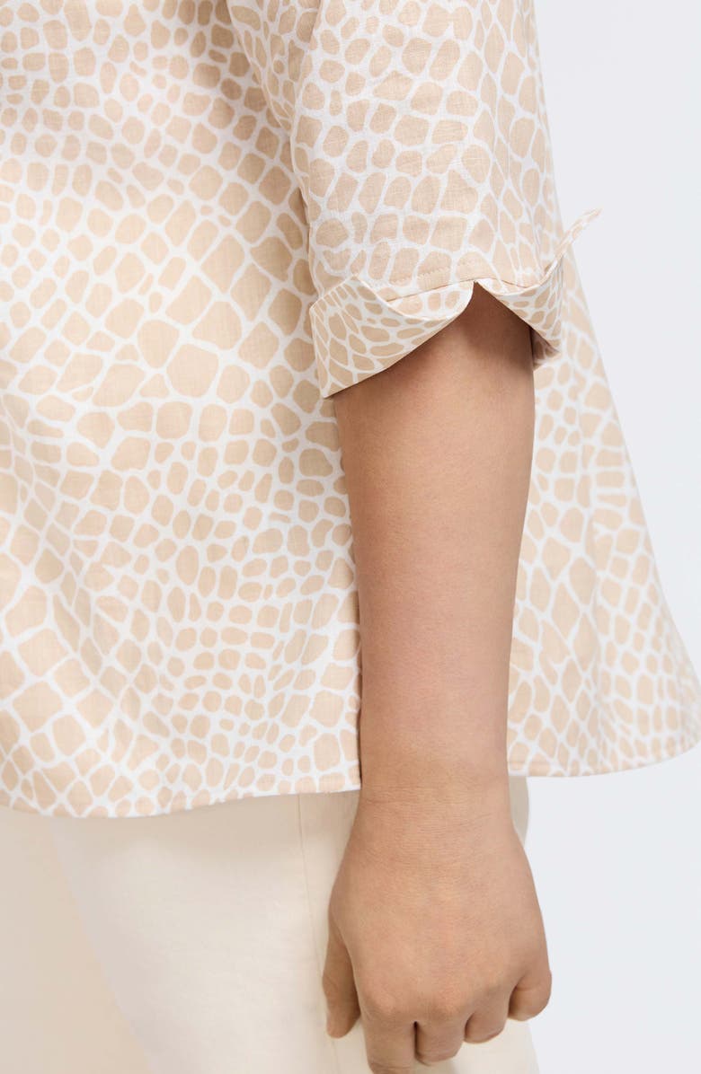 Foxcroft Agnes Print Three-Quarter Sleeve Linen Blend Popover Top, Alternate, color, Flax White