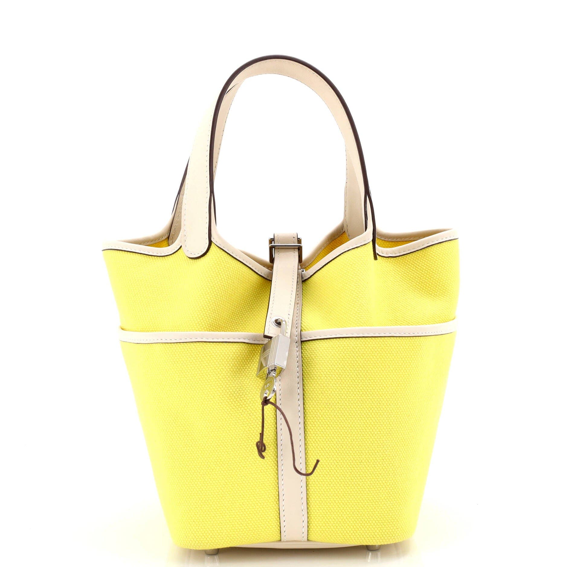 Pre-Owned Hermes Cargo Picotin Lock Bag Canvas and Swift PM, Main, color, Lime/Nata