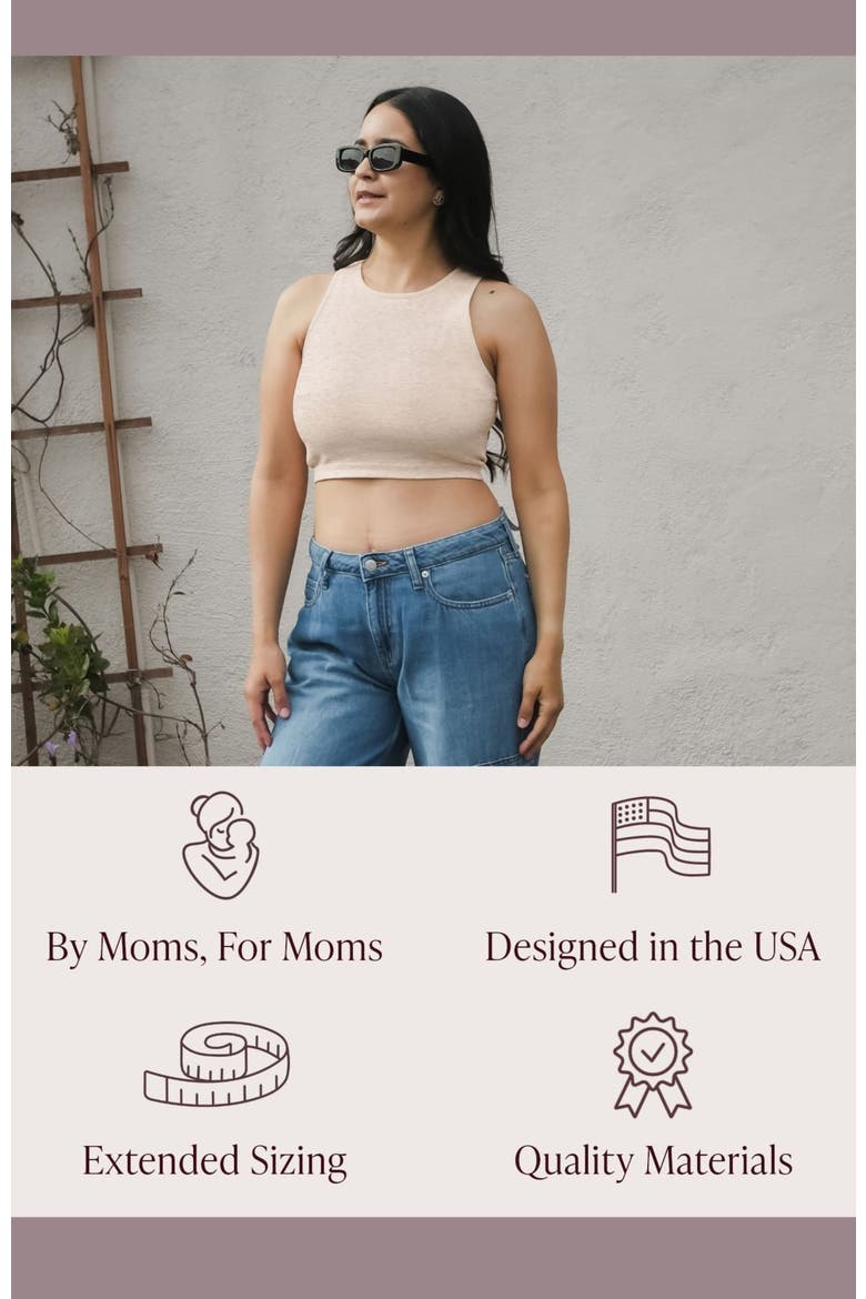 Busty Sublime Hands-Free Pumping Longline Bra Top- Fits Sizes 30E-44H, Alternate, color, Oatmeal Heather