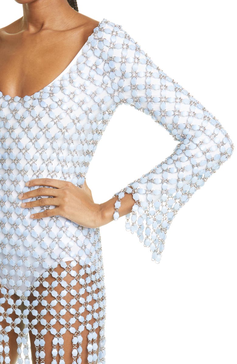 Rabanne Beaded Long Sleeve Minidress, Alternate, color, 