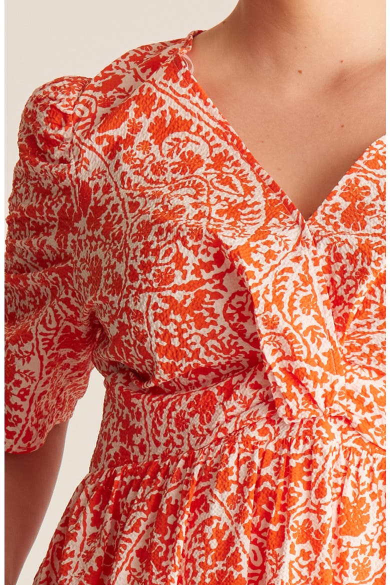Dreamaya Floral Front Flap Fit & Flare Midi Dress, Alternate, color, TANGERINE