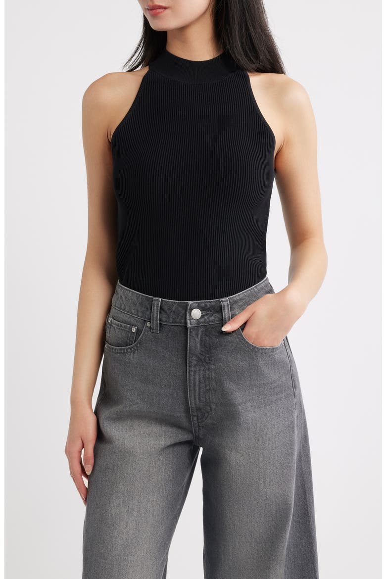 Mock Neck Instasculpt™ Rib Top, Main, color, BLACK