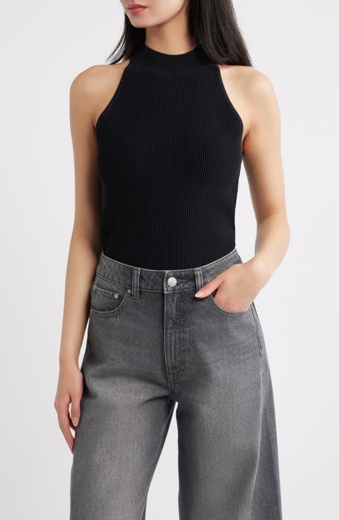 Mock Neck Ribbed Top