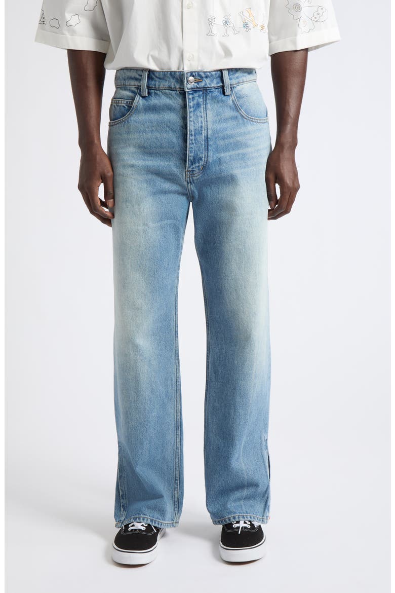 Split Cuff Straight Leg Jeans, Main, color, LIGHT INDIGO WASH DENIM