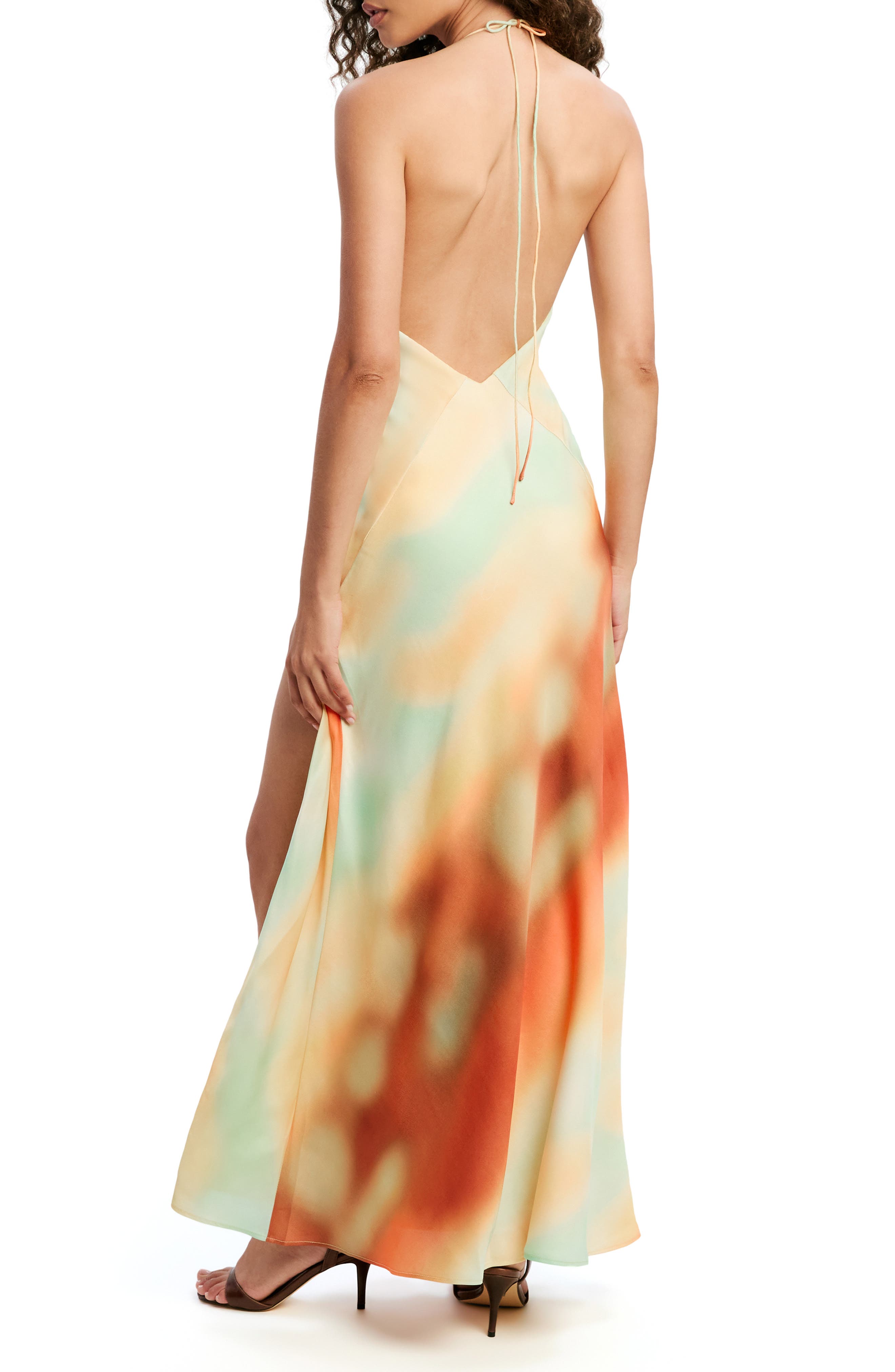 Lizbeth Abstract Sunrise Print Satin Maxi Dress - image 2