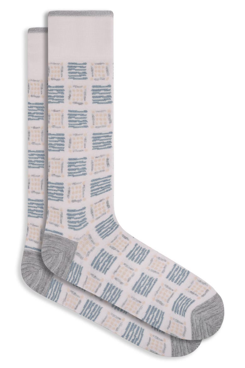 Check Cotton Blend Dress Socks, Main, color, STONE