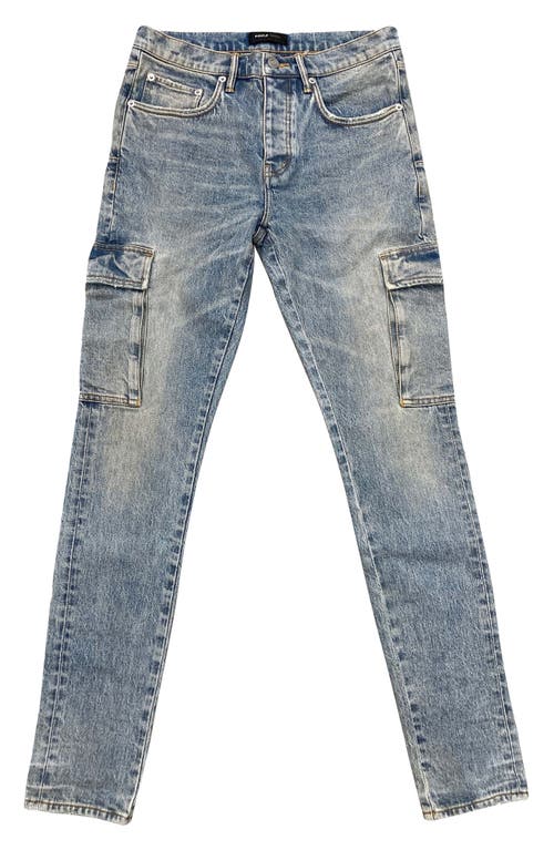 Purple Brand Pumice Washed Skinny Cargo Jeans In Light Indigo