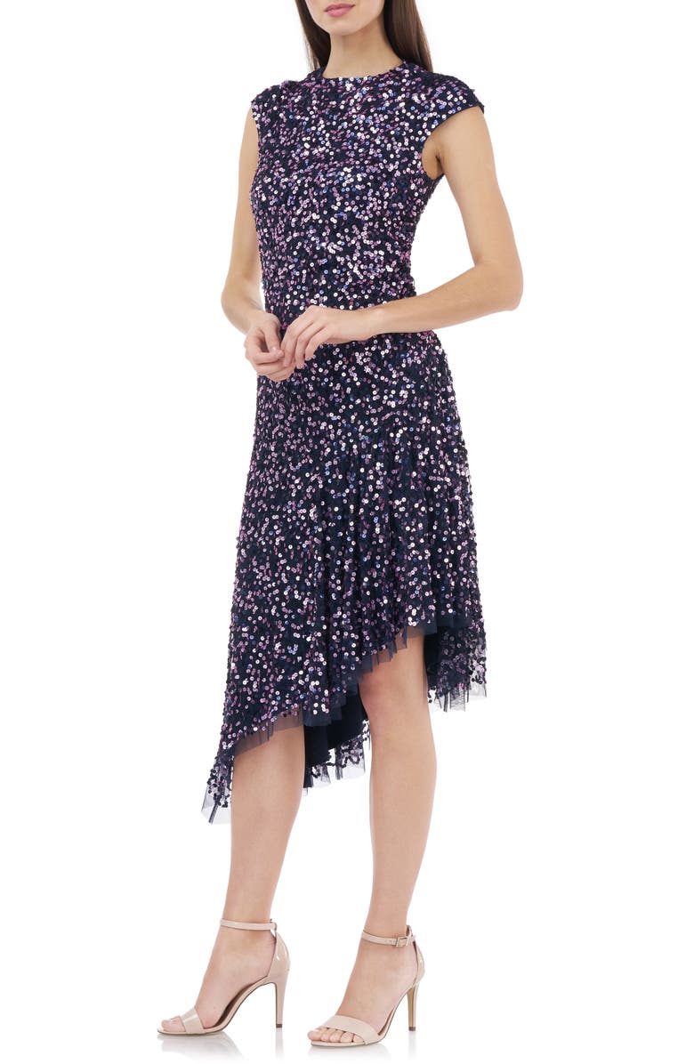 JS Collections Multicolor Sequin Asymmetrical Cocktail Dress, Alternate, color, 
