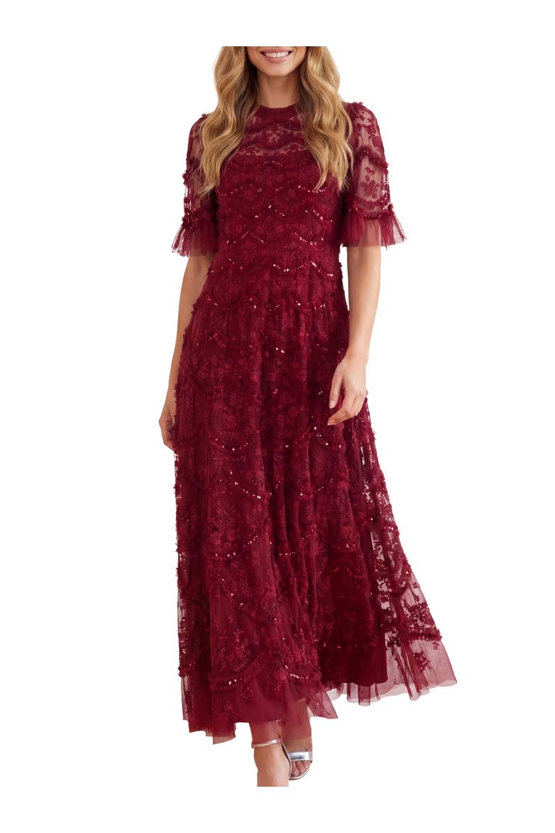 Lily Bloom Embroidered Dress, Main, color, Garnet