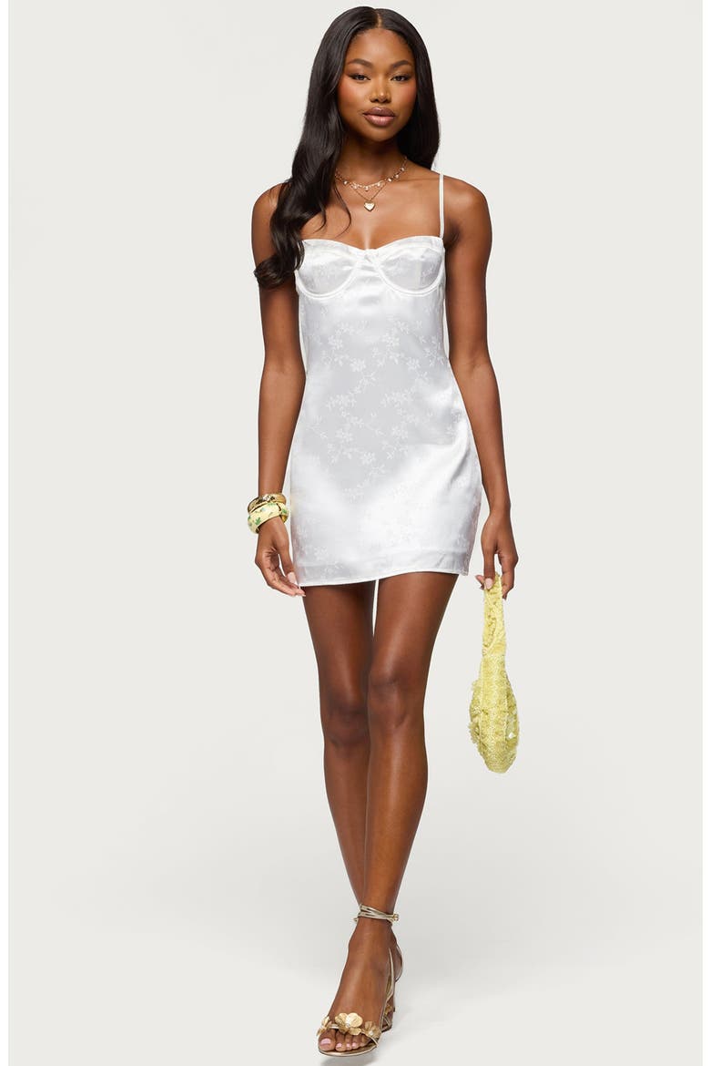 Floral Satin Jacquard Minidress, Alternate, color, WHITE