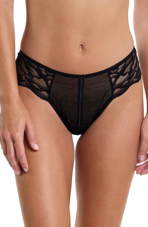 GG Diamond Embroidered Mesh & Lace Thong