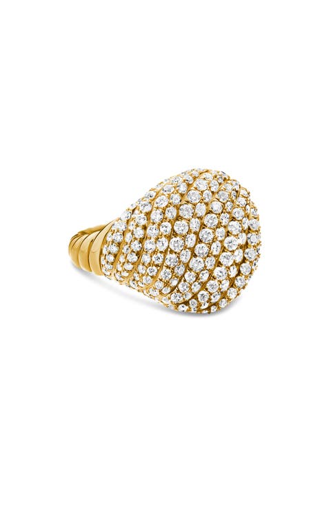 Sculpted Cable Pinky Ring in 18K Yellow Gold with Pavé Diamonds