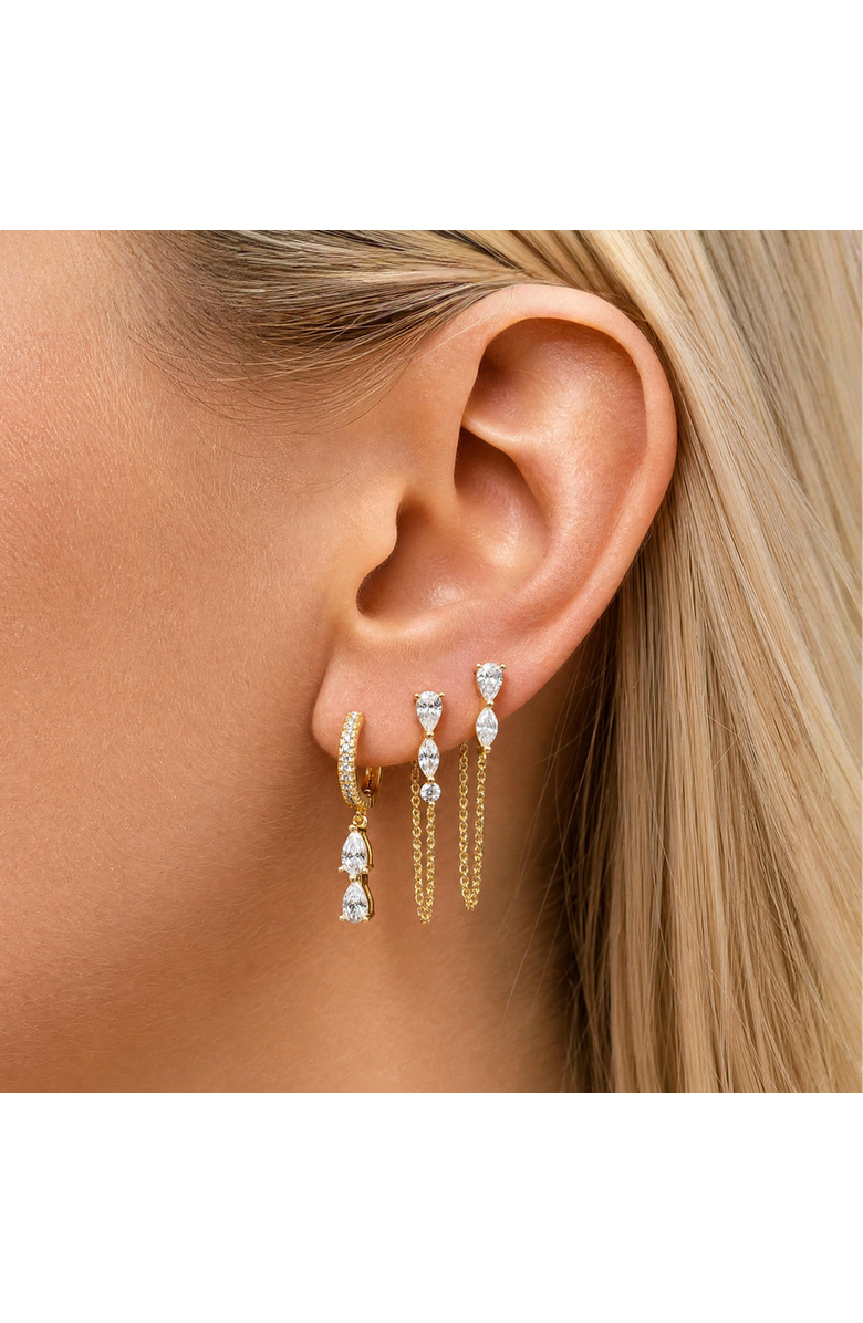 BY ADINA EDEN Triple Pear CZ Chain Front Back Stud Earring, Alternate, color, Gold