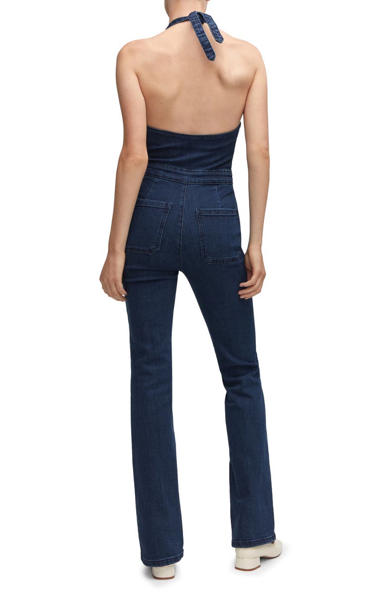 MANGO Denim Halter Jumpsuit, Alternate, color, Dark Blue