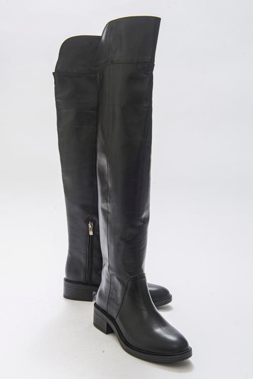 Forever & Always Shoes Petya Leather Over The Knee Boot In Black