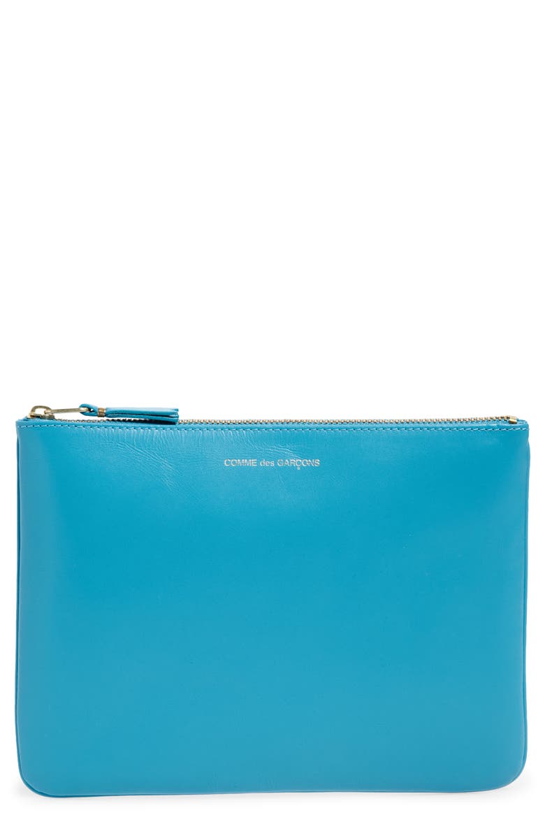 Comme des Garçons Medium Classic Leather Zip-Up Pouch, Main, color, Blue