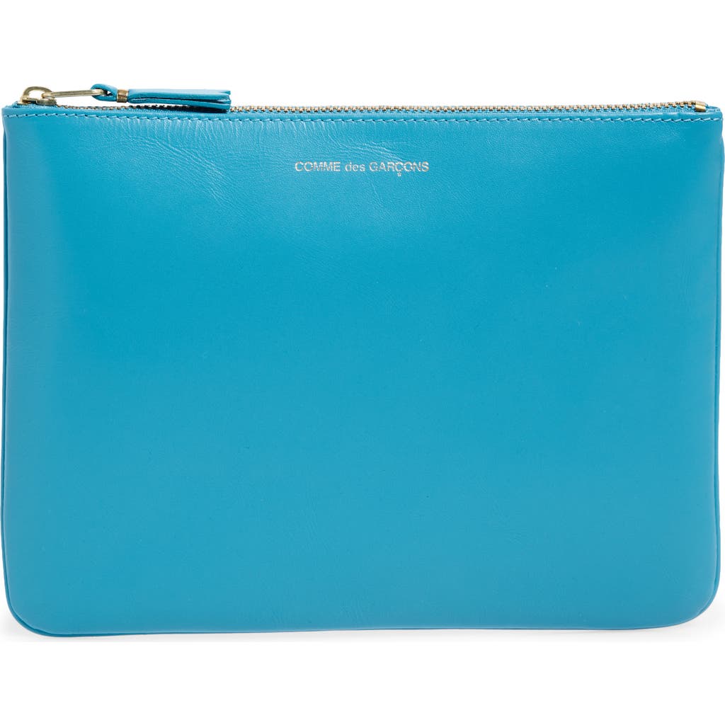 Comme des Garçons Medium Classic Leather Zip-Up Pouch in Blue  product