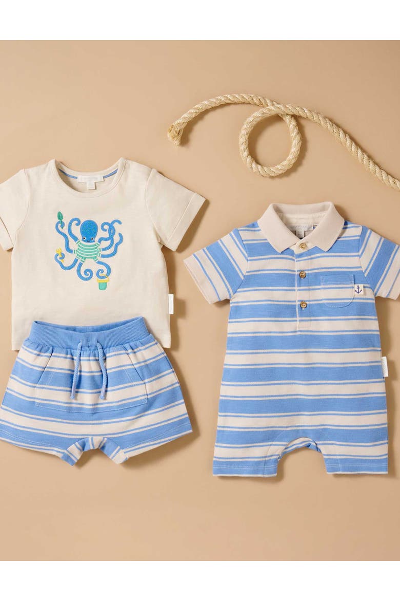 Octopus Short & Tee Set, Alternate, color, Ocean stripe