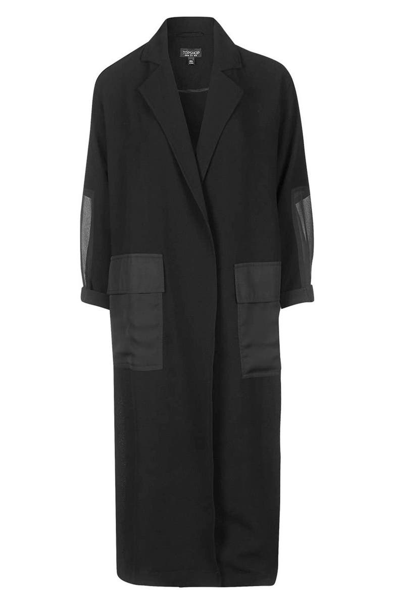 Topshop Contrast Panel Duster Coat, Alternate, color, 