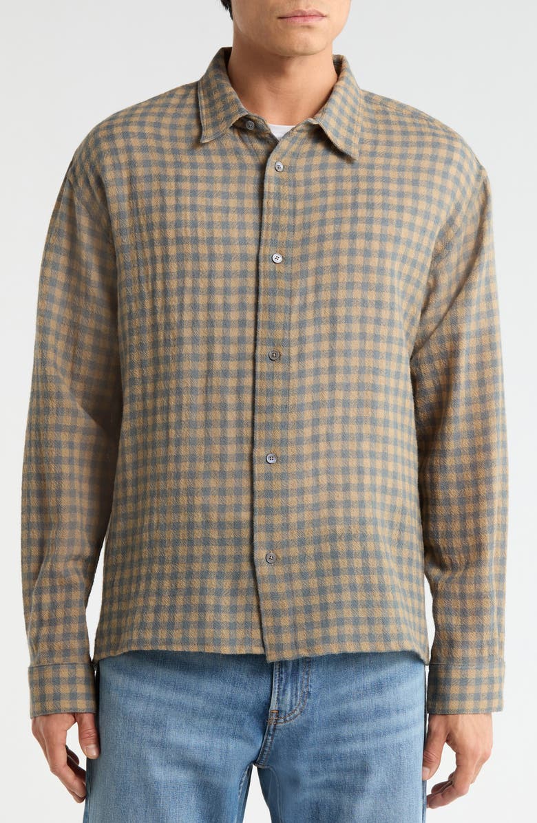 FRAME Plaid Wool Button-Up Shirt, Alternate, color, Blue/ Beige Plaid