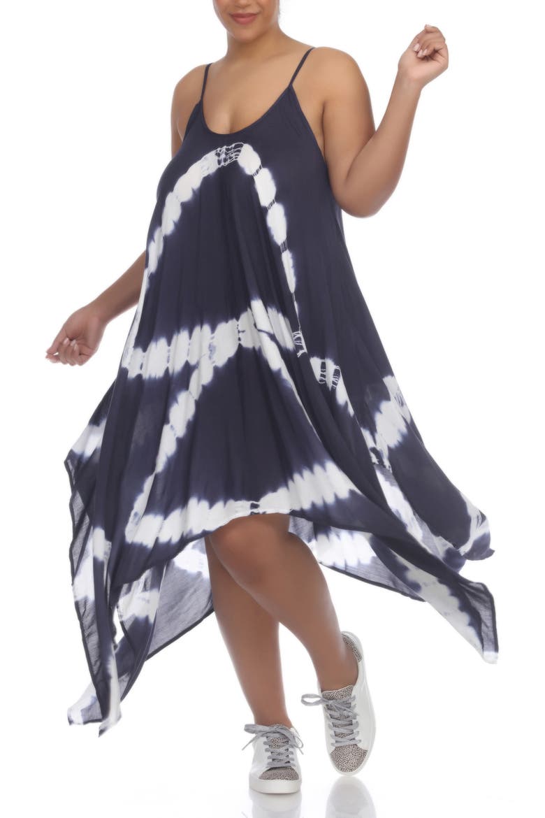 Tie Dye Print Handkerchief Hem Maxi Dress, Alternate, color, NAVY TD