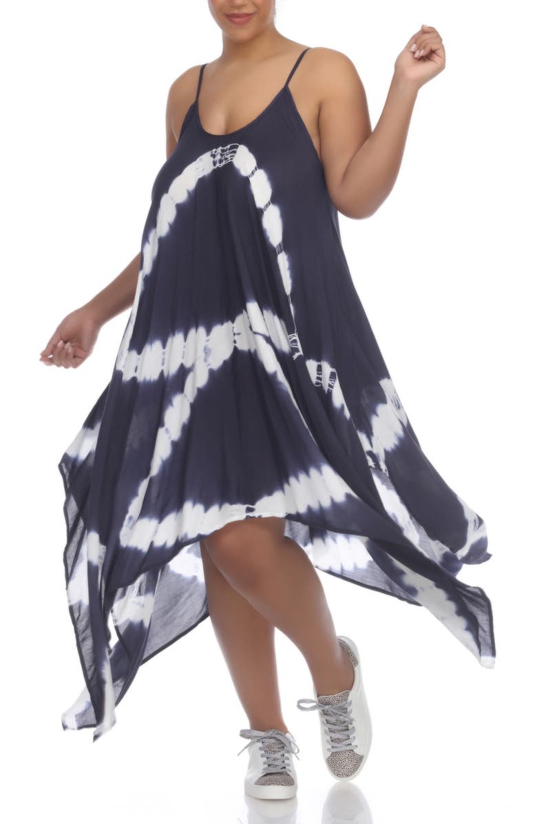 BOHO ME Tie Dye Print Handkerchief Hem Maxi Dress, Alternate, color, Navy Td