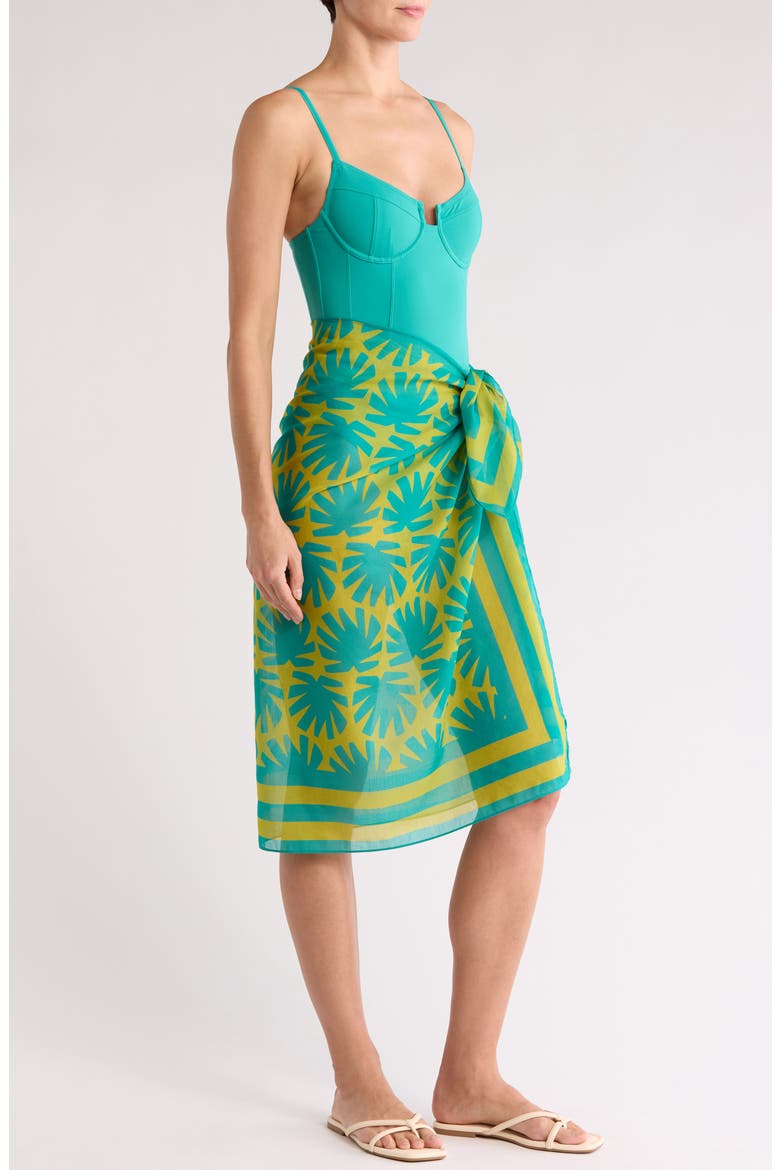 The Elena Abstract Print Cotton & Silk Cover-Up Pareo, Alternate, color, CHARTREUSE / TEAL