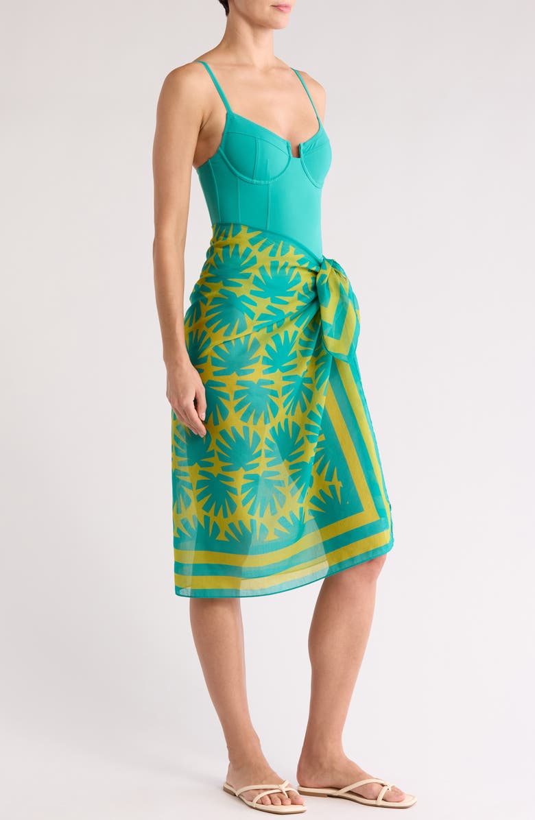 Solid & Striped The Elena Abstract Print Cotton & Silk Cover-Up Pareo, Alternate, color, Chartreuse / Teal