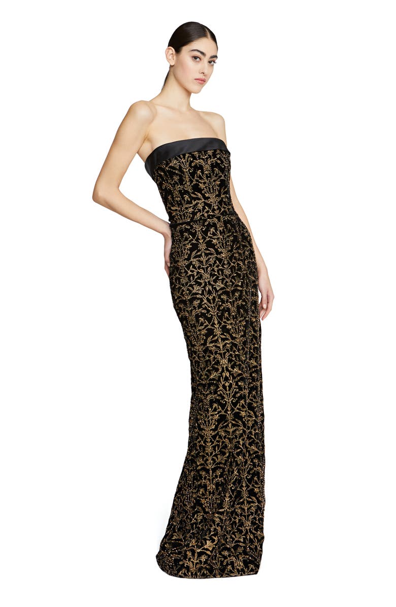 Theia Winona Beaded Tapestry Strapless Column Gown, Alternate, color, 