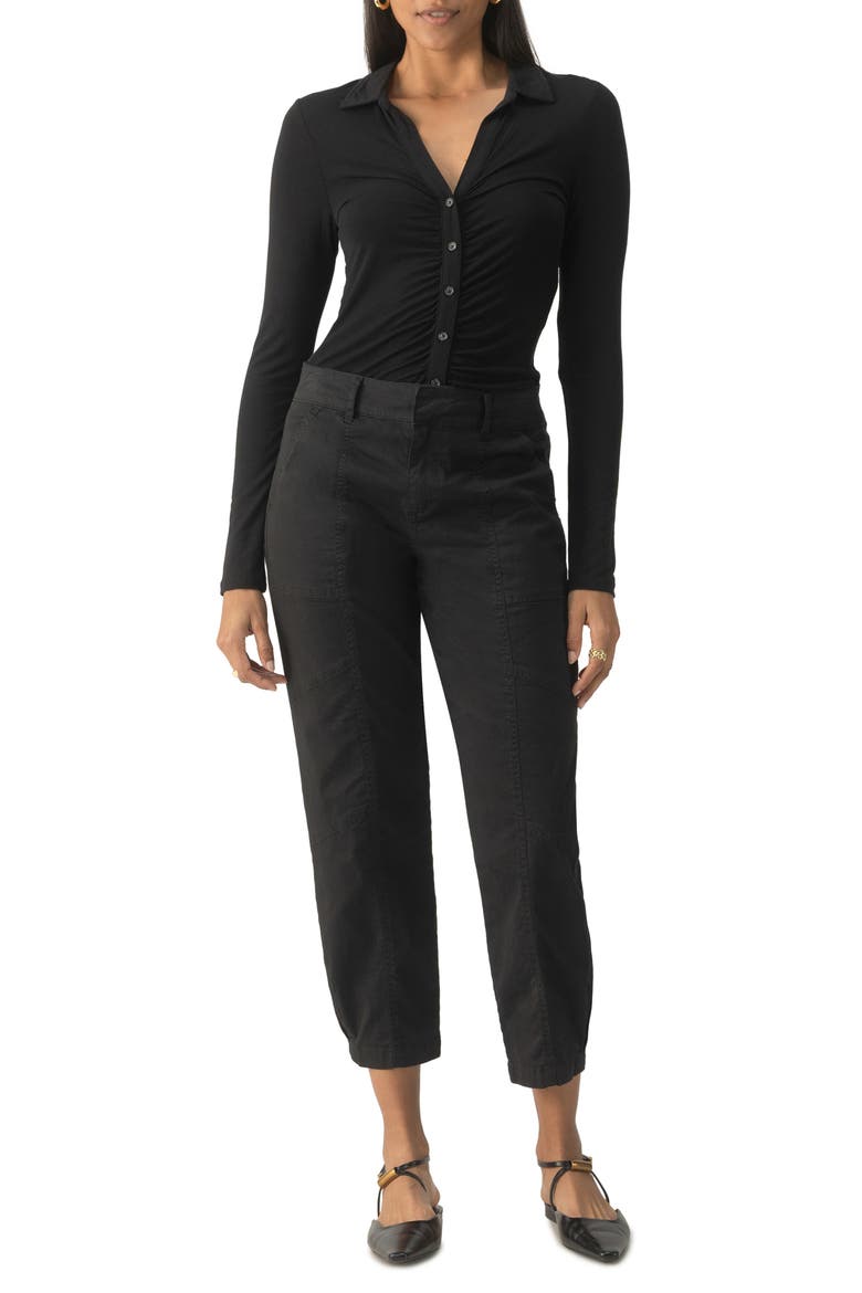 Sahara Tapered Stretch Cotton Utility Pants, Alternate, color, BLACK