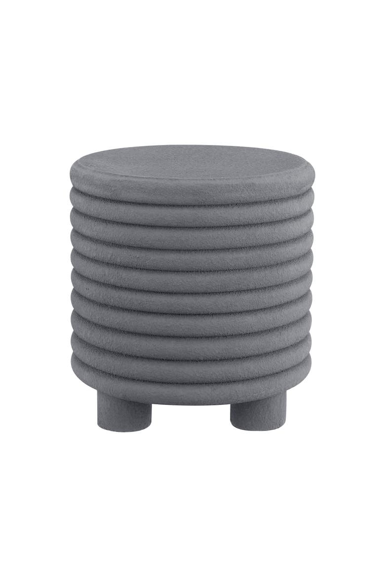 Evans Modern Ribbed Drum Polyresin Outdoor Accent Table and Garden Stool, Weather-Resistant Footed Patio Side Table, Main, color, Gray Frosted