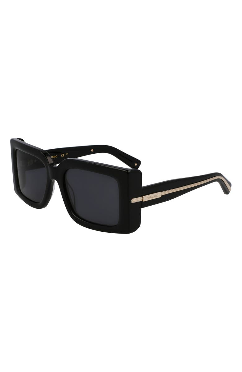FERRAGAMO Prisma 55mm Modified Rectangular Sunglasses, Alternate, color, Black
