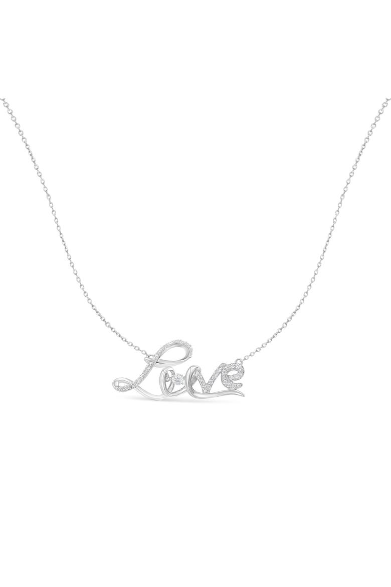 .925 Sterling Silver 1/4 Cttw Diamond Cursive "Love" Pendant Necklace, Alternate, color, White