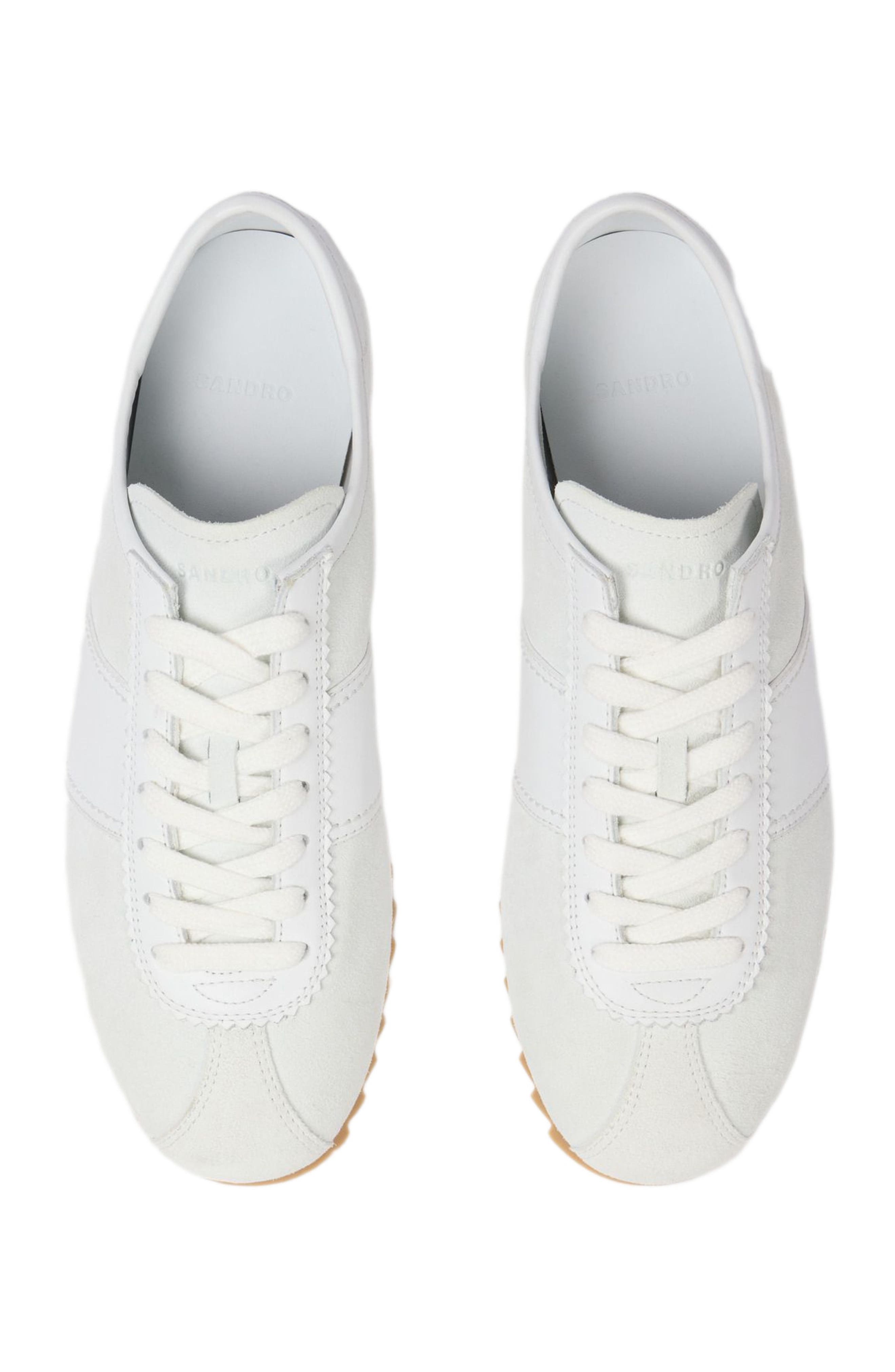 SANDRO Leather and suede low-top trainers, Alternate, color, White
