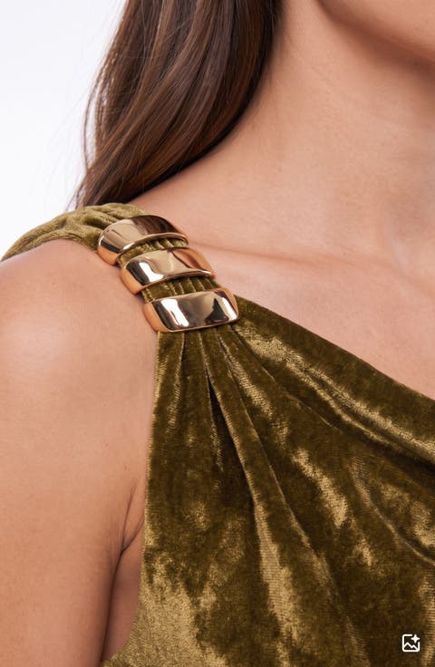 Ruched Velvet Cowl Neck Dress