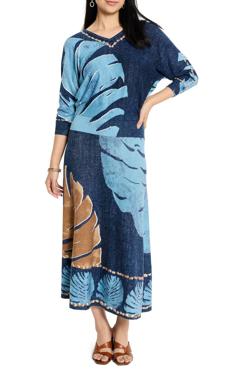 NIC+ZOE Twilight Print Knit Midi Skirt, Alternate, color, Blue Multi