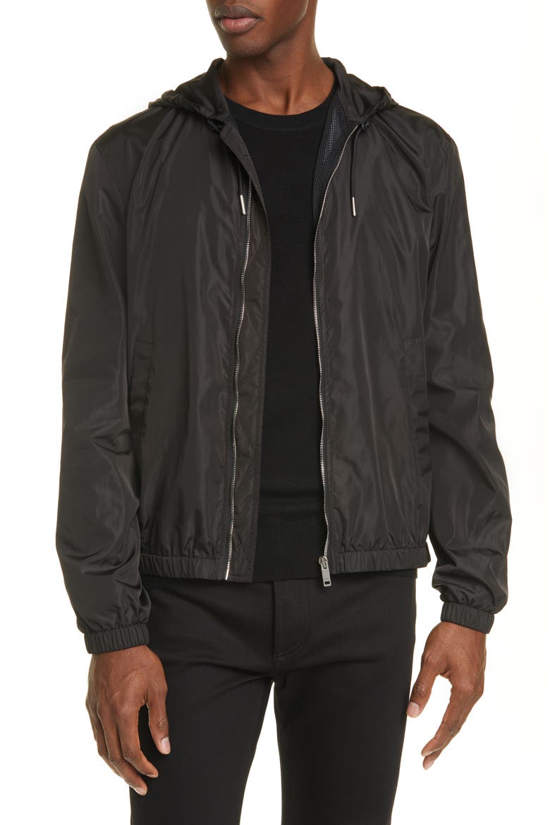 Print Windbreaker Jacket, Main, color, BLACK