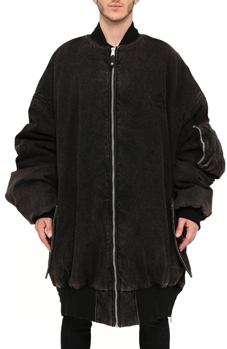 PURPLE BRAND x Alpha Giant Bomber Jacket, Main, color, Black