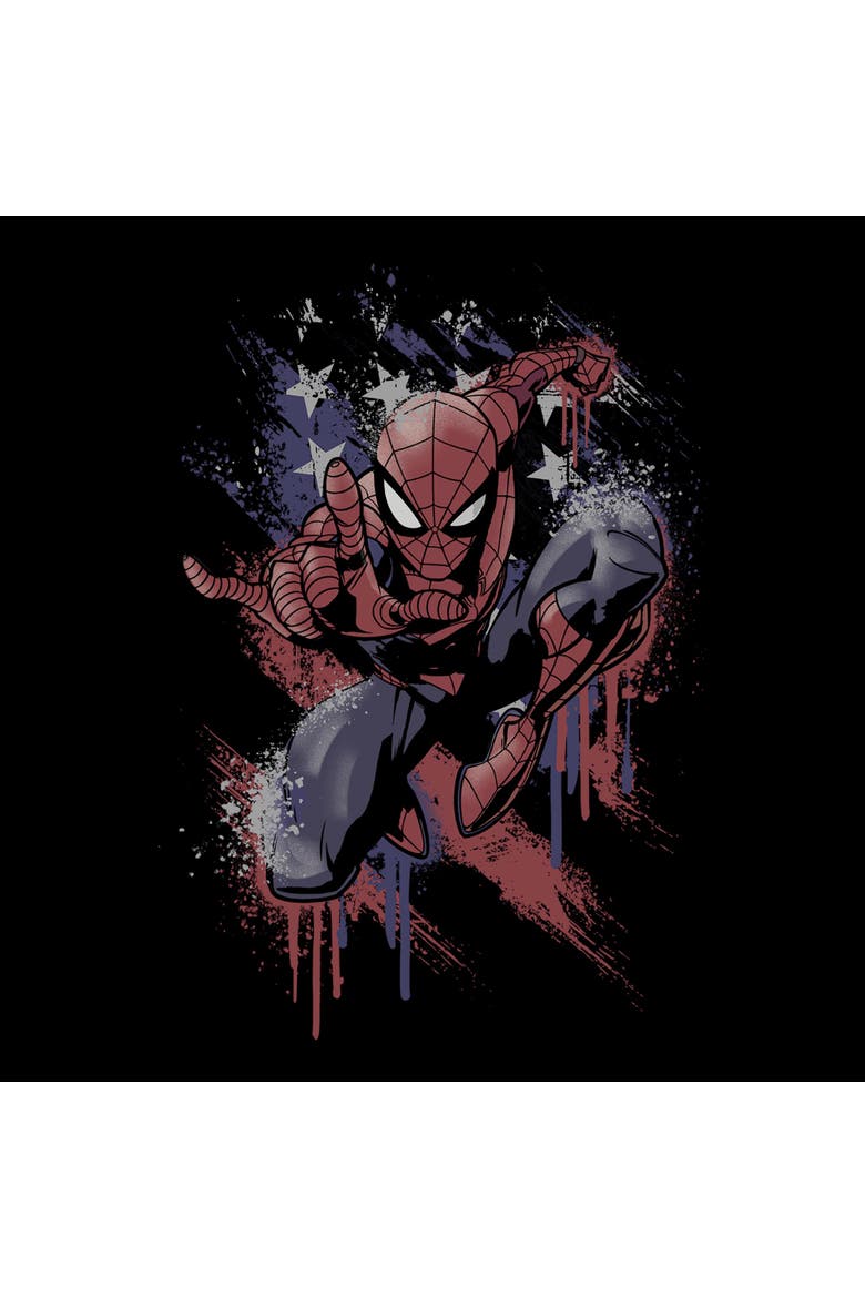 Men's Marvel Spider-Man Spidey Americana Pose  Graphic T-Shirt, Alternate, color, Black