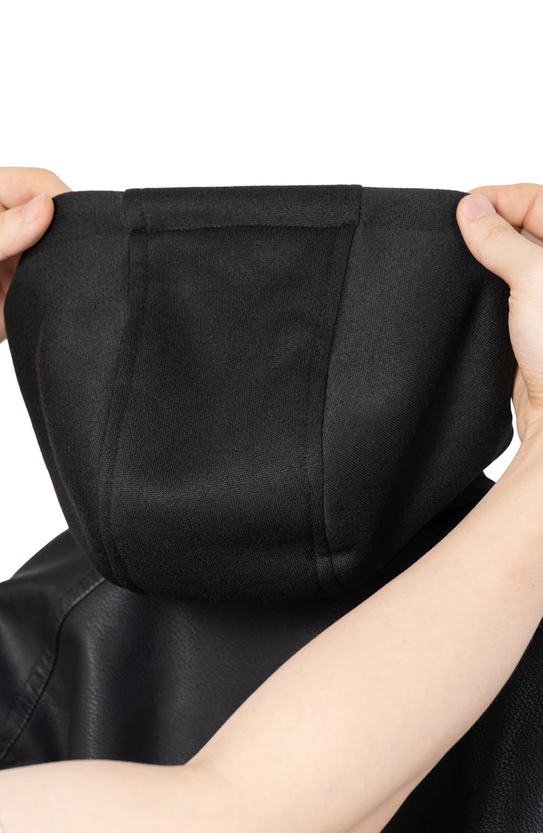 XRAY Kids' Hooded Faux Shearling Lined Faux Leather Moto Jacket, Alternate, color, Black/Black